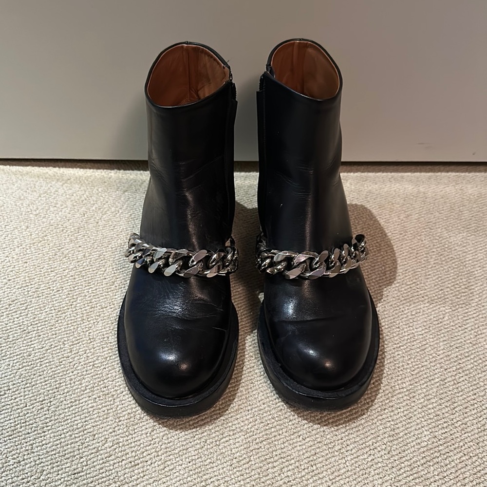 Givenchy Black Combat Boots with Silver Chain